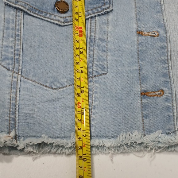 Tiered Ruffle Sleeve Cropped Denim Icy Blue Boho Jean Jacket Wms Large - Picture 15 of 15